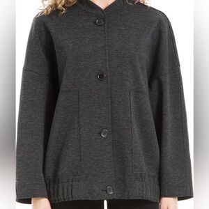Max Studio Jacket - Dark Gray Brush Knit Button Up Bomber Jacket Minimaln